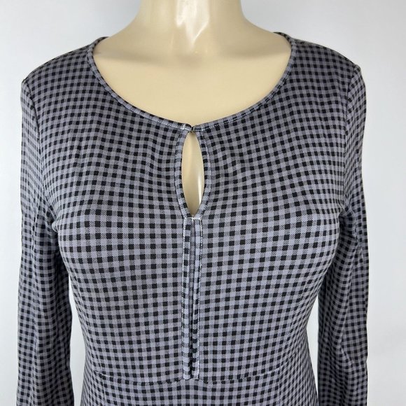 Max Mara Weekend Urbana Flare Dress Grey Gingham Check Plaid Keyhole Long Sleeve - Picture 3 of 10